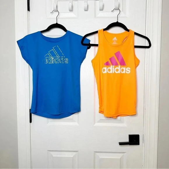 ADIDAS Girls Medium‎ 10/12 Blue Orange Athletic Workout Top Bundle - Picture 1 of 4